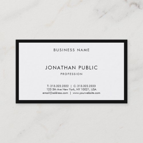 Modern Professional Chic Black White Elegant Plain Business Card