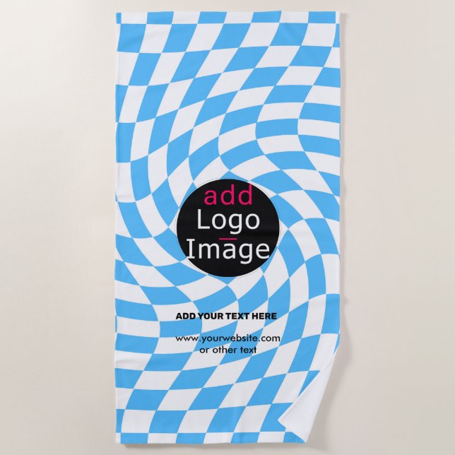 Modern Professional Chic Checker Pale Blue Custom Beach Towel (Front)