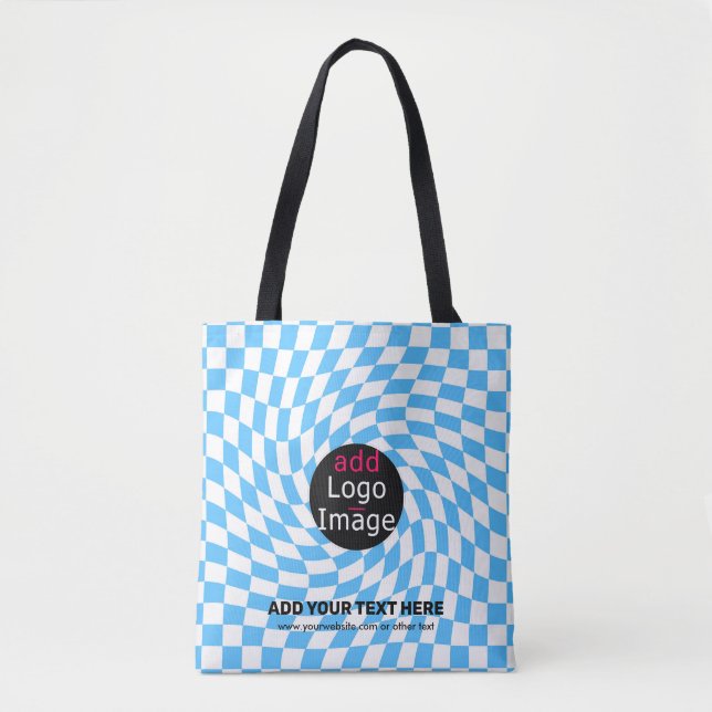 Modern Professional Chic Checker Pale Blue Custom Tote Bag (Front)