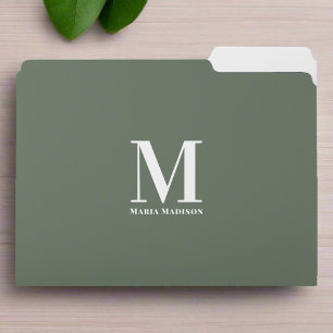 Modern Professional Clean Sage Green Monogram File Folder