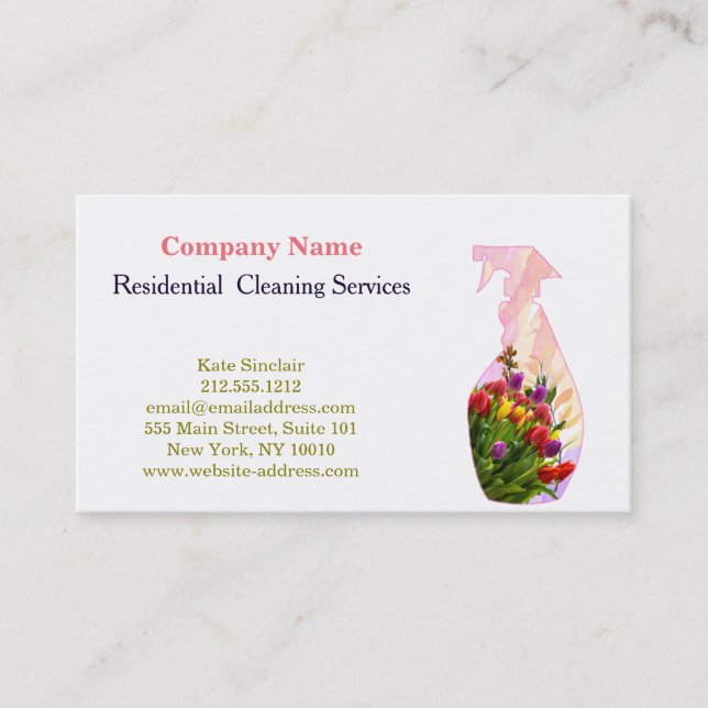 Modern Professional Cleaning Service Spray Bottle Business Card (Front)