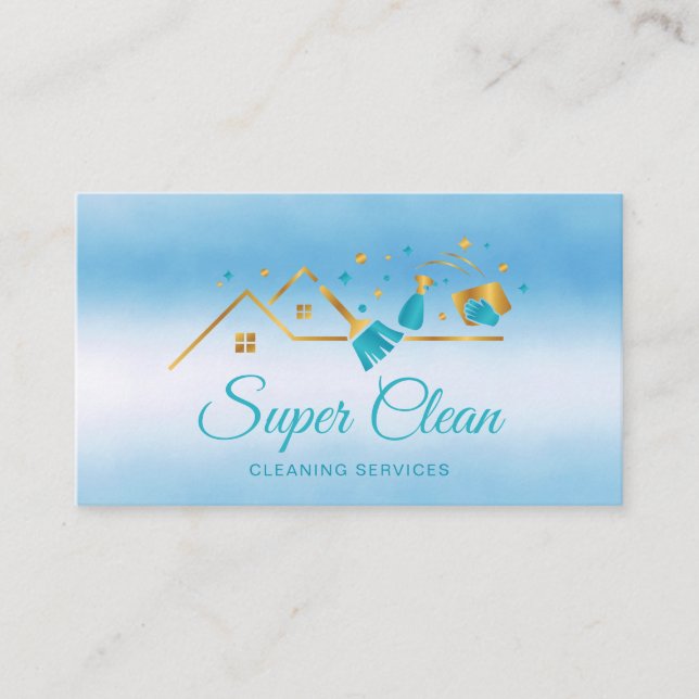 Modern Professional Commercial Cleaning House Business Card (Front)