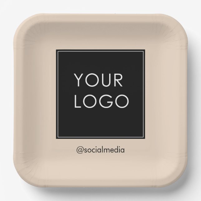 Modern Professional Company Business Logo Beige Paper Plates (Front)