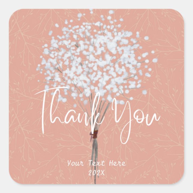 Modern Professional Coral Thank You Square Sticker (Front)
