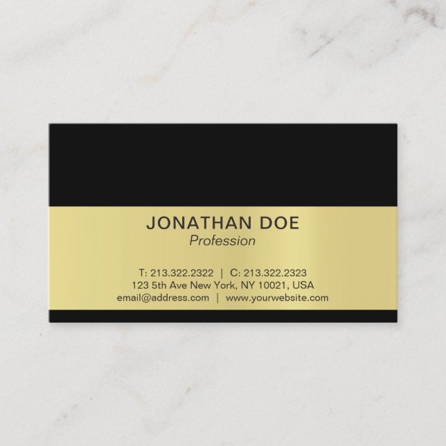 Modern Professional Creative Black and Gold Gloss Business Card (Front)