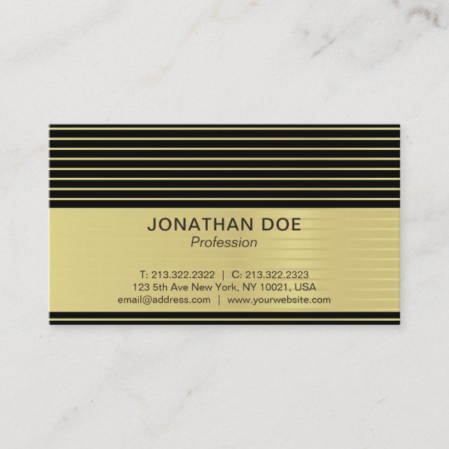 Modern Professional Creative Black and Gold Luxe Business Card (Front)