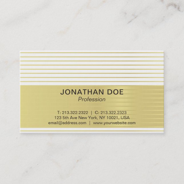 Modern Professional Creative Gold Striped Luxe Business Card (Front)