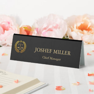 Modern Professional Custom Black&Gold Lawyer Table Tent
