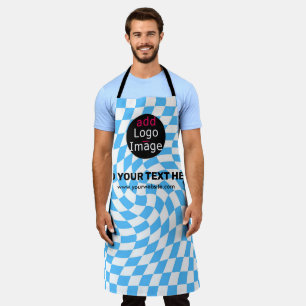 Modern Professional Custom Brand Checker Pale Blue Apron