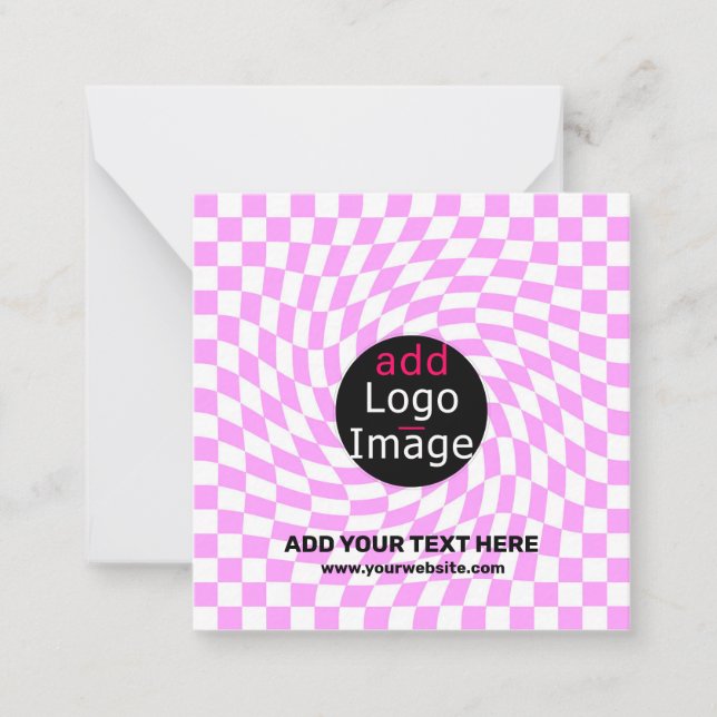 Modern Professional Custom Brand Checker Pink  Note Card (Front)