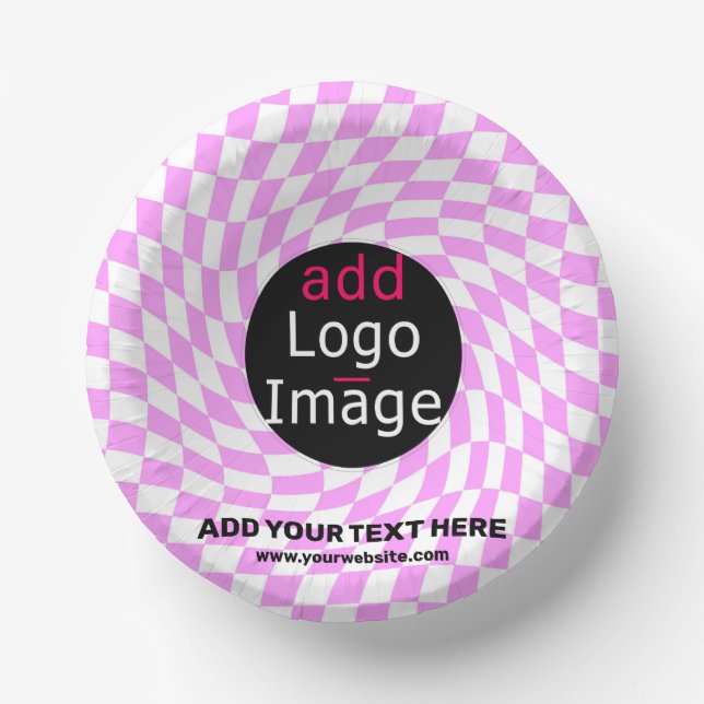 Modern Professional Custom Brand Checker Pink   Paper Bowls (Front)