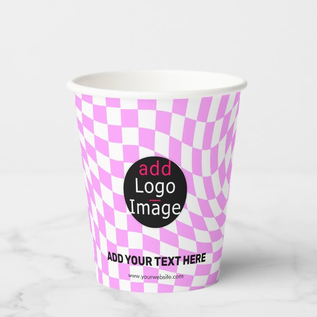 Modern Professional Custom Brand Checker Pink   Paper Cups (Front)