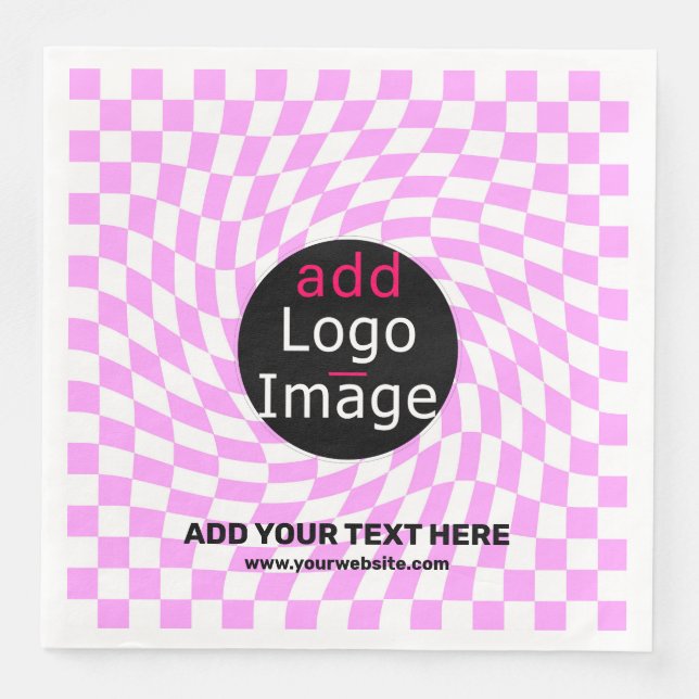 Modern Professional Custom Brand Checker Pink  Paper Dinner Napkins (Front)