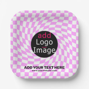 Modern Professional Custom Brand Checker Pink Paper Plates