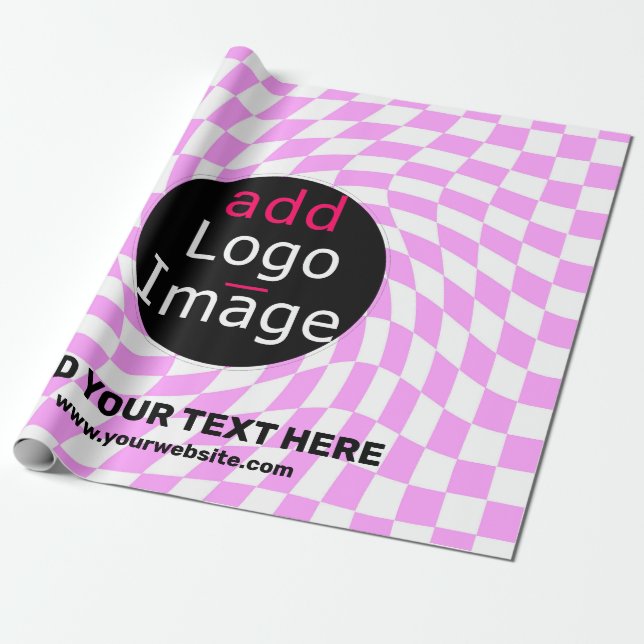 Modern Professional Custom Brand Checker Pink  Wrapping Paper (Unrolled)