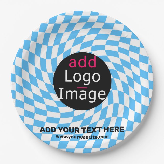 Modern Professional Custom Business Checker Blue  Paper Plates (Front)