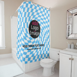 Modern Professional Custom Business Checker Blue Shower Curtain