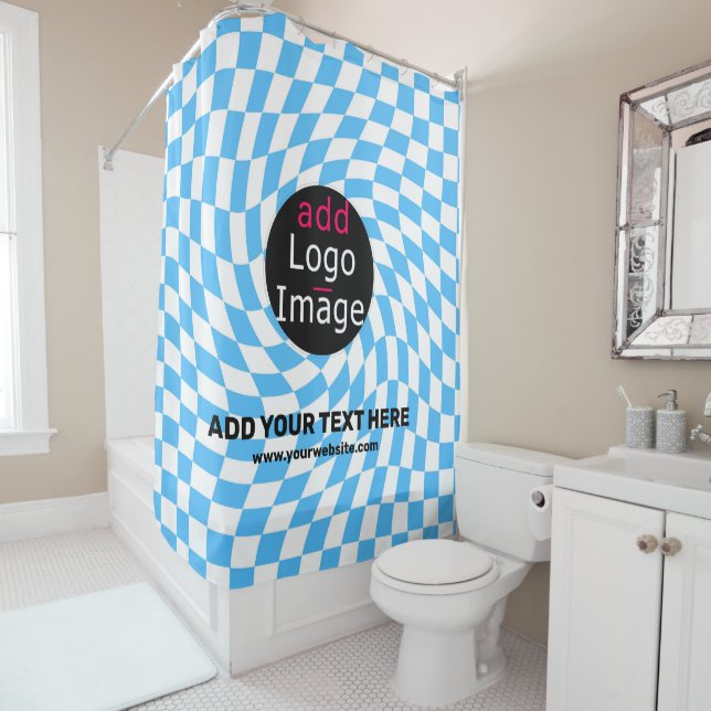 Modern Professional Custom Business Checker Blue   Shower Curtain (In Situ)