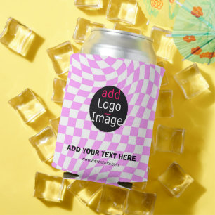 Modern Professional Custom Business Checker Pink Can Cooler