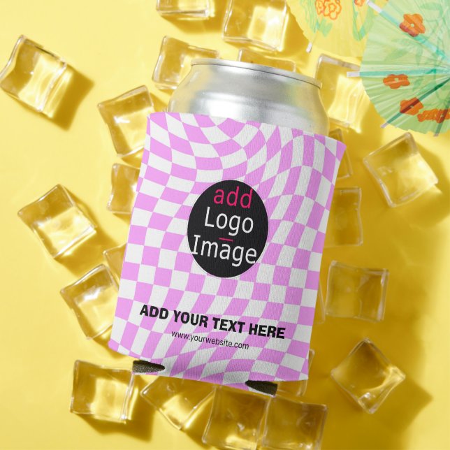 Modern Professional Custom Business Checker Pink Can Cooler (In Situ Summer)