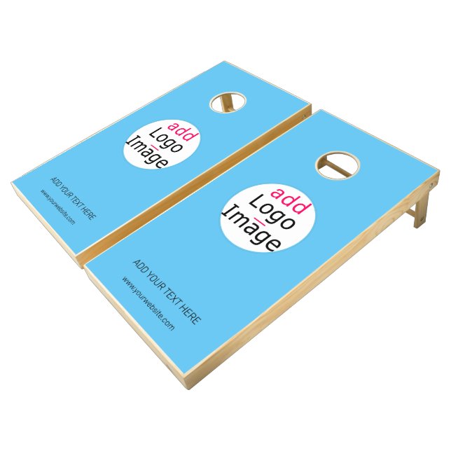 Modern Professional Custom Business Sky Blue Cornhole Set (Angled)