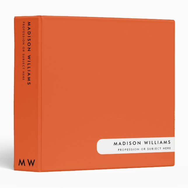 Modern Professional Custom Name Orange Binder (Front/Spine)