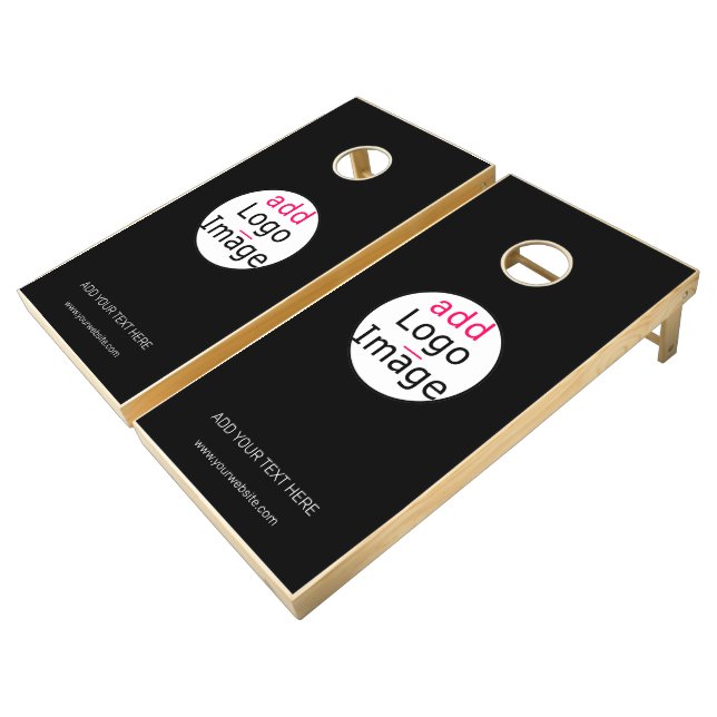 Modern Professional Customizable Business Black Cornhole Set (Angled)