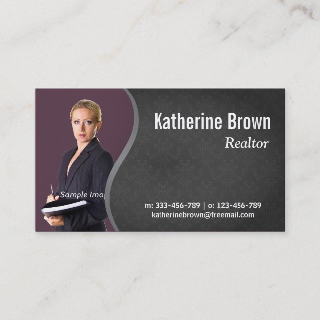 Modern, Professional, damask, Real Estate, Photo Business Card (Front)