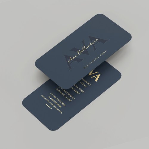 Modern Professional Dark Blue Gold Monogram Business Card