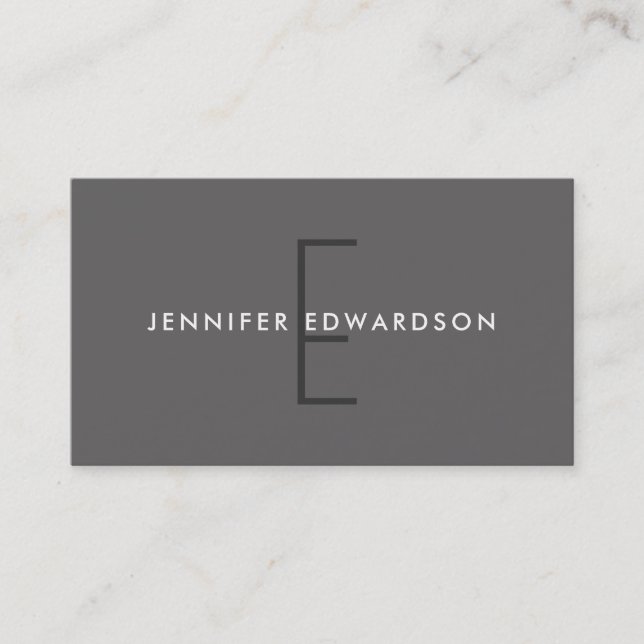 Modern professional dark gray monogrammed business card (Front)
