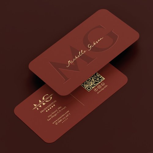 Modern Professional Dark Terracotta Monogram  Business Card