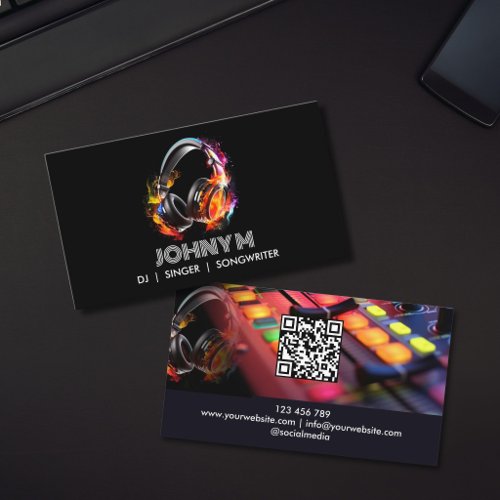 Modern Professional DJ Music Headphones QR Code Business Card