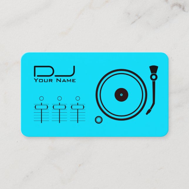 Modern professional DJ player black line teal Business Card (Front)