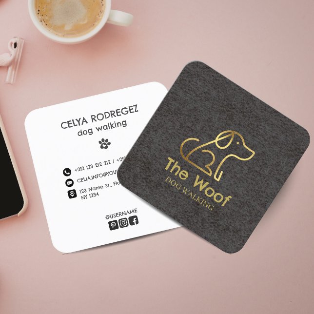 Modern & Professional Dog Walker Business Card (Professional Dog Walker Business Card with Modern Paw Print and Social Media Icons)