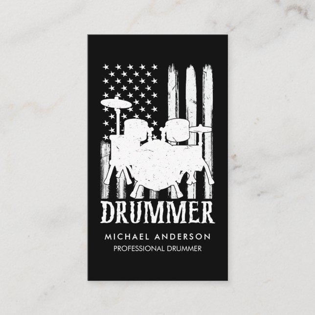 Modern professional Drums Drummer American Flag    Business Card (Front)