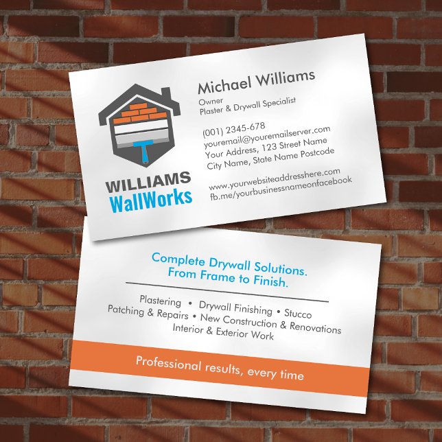 Modern Professional Drywall Plastering Services Business Card (Creator Uploaded)
