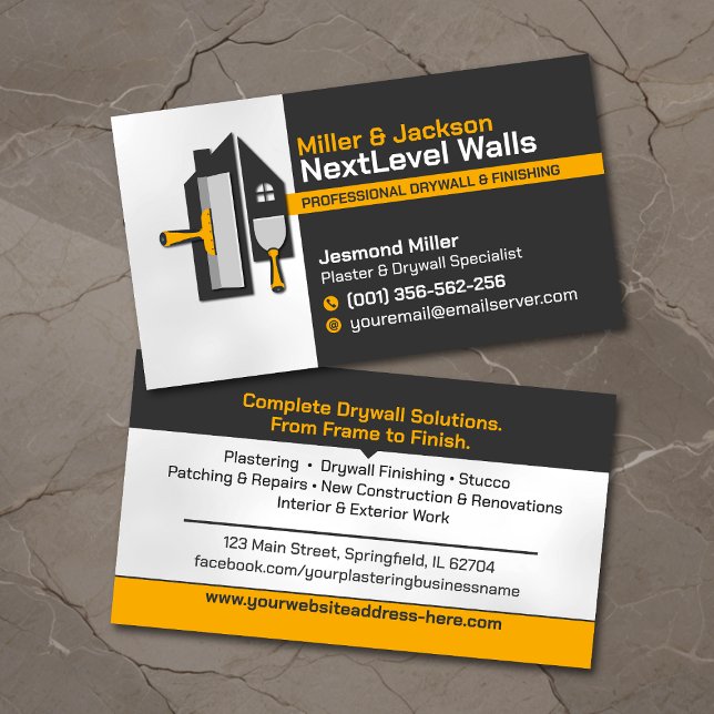 Modern Professional Drywall Plastering Services  Business Card (Creator Uploaded)