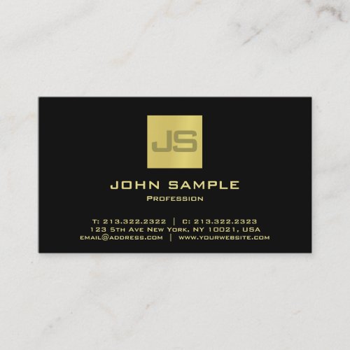 Modern Professional Elegant Black Gold Monogram Business Card