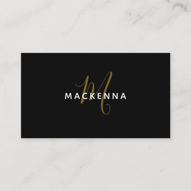 Modern Professional Elegant Black Gold Monogram Business Card (Front)