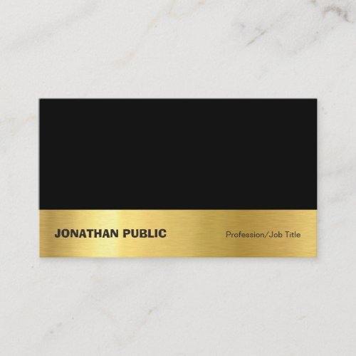 Modern Professional Elegant Black Gold Plain Business Card