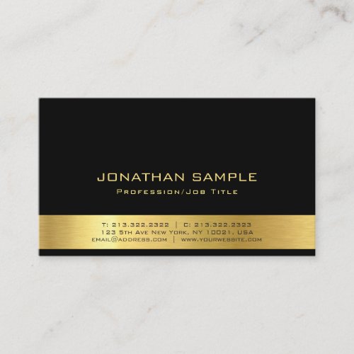 Modern Professional Elegant Black Gold Plain Business Card