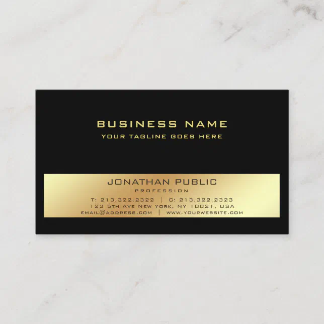Modern Professional Elegant Black Gold Plain Business Card | Zazzle