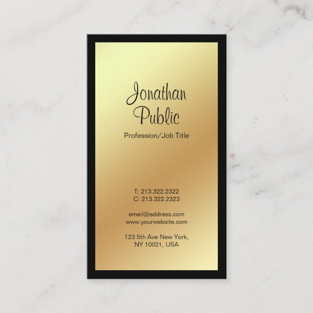 Modern Professional Elegant Black Gold Plain Business Card (Front)