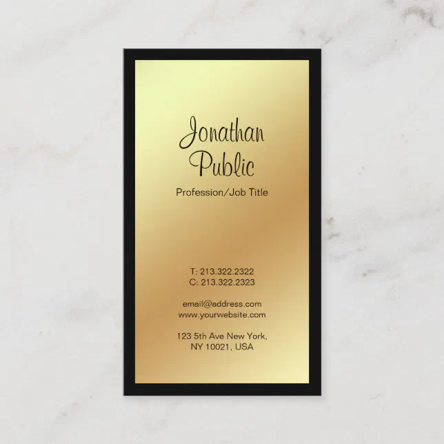 Modern Professional Elegant Black Gold Plain Business Card | Zazzle