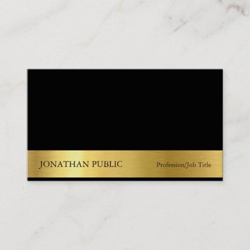 Modern Professional Elegant Black Gold Plain Luxe Business Card