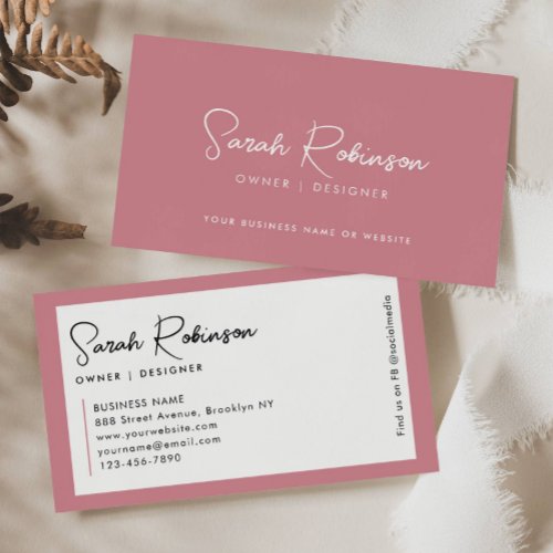 Modern Professional Elegant Blush Pink Script Name Business Card