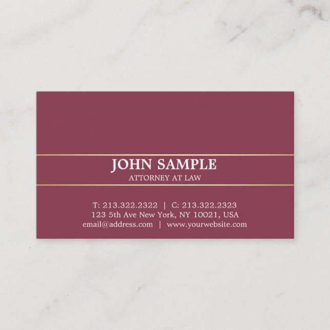 Modern Professional Elegant Bordeaux Attorney Business Card (Front)