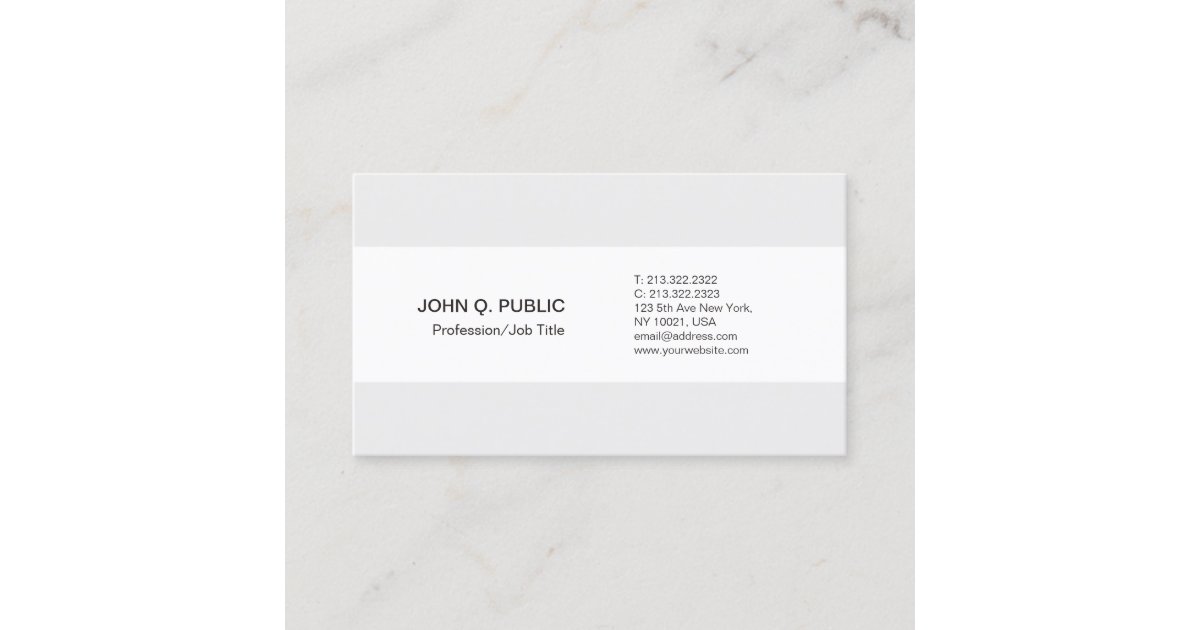 Modern Professional Elegant Clean Grey White Plain Business Card | Zazzle