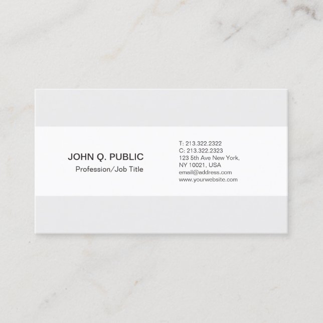 Modern Professional Elegant Clean Grey White Plain Business Card (Front)