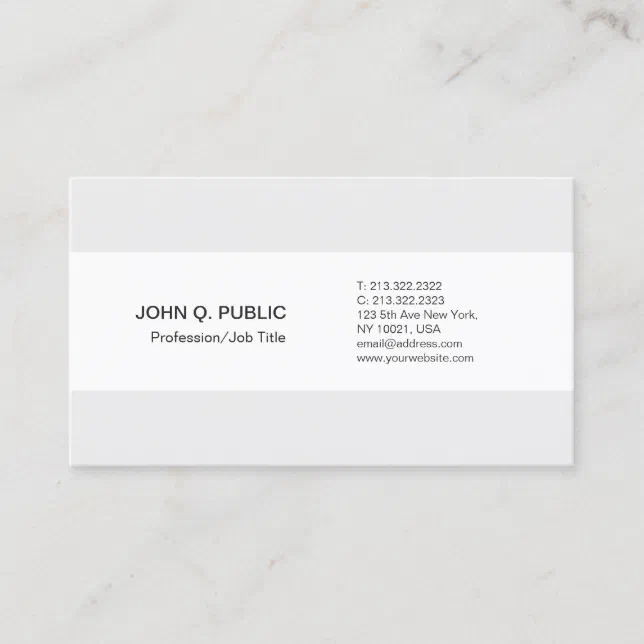 Modern Professional Elegant Clean Grey White Plain Business Card | Zazzle